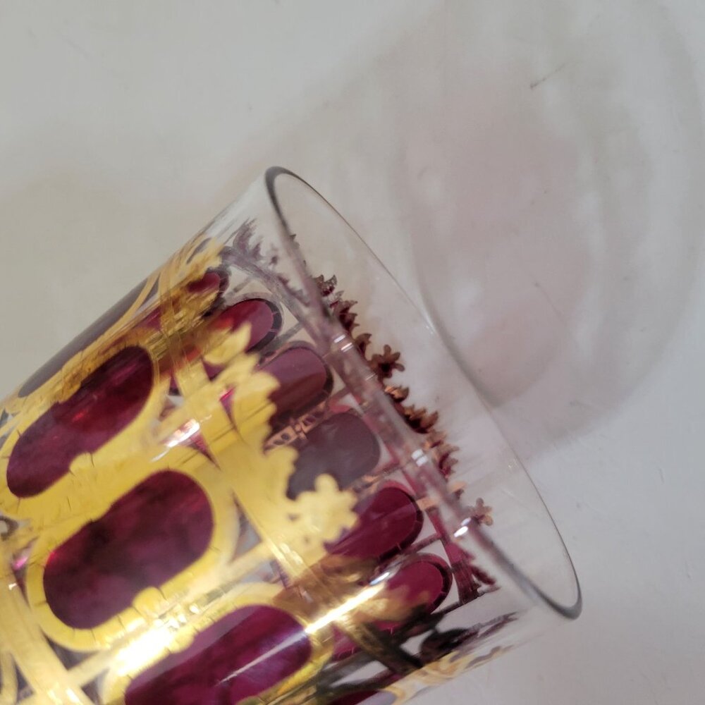 Culver MCM Azure Gold and Cranberry Collins Glasses Set of Six Plus Extra - Picture 6 of 10